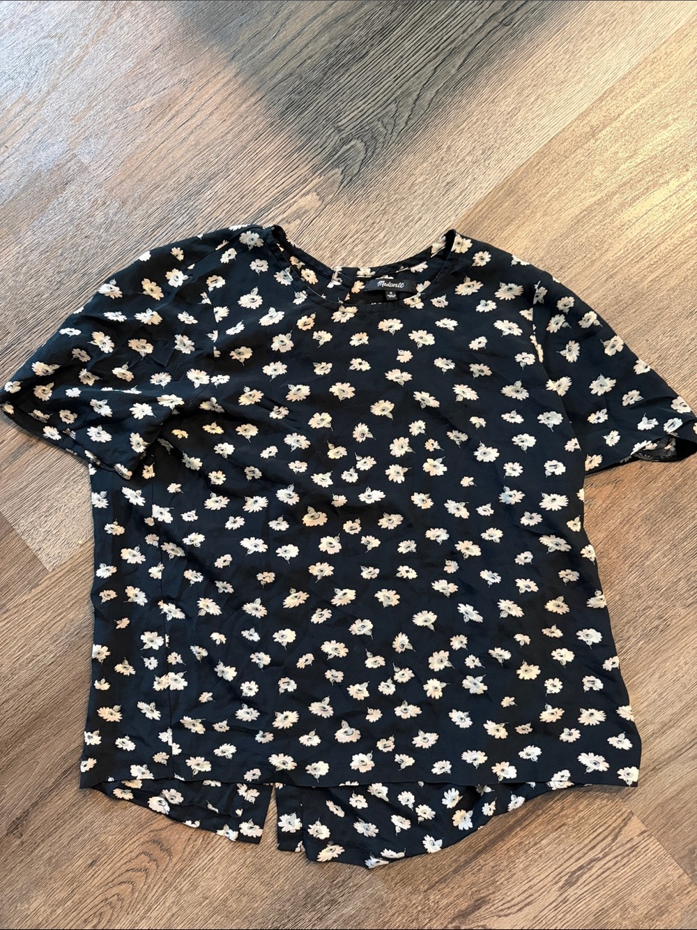Madewell Black Short-Sleeve Floral Blouse
